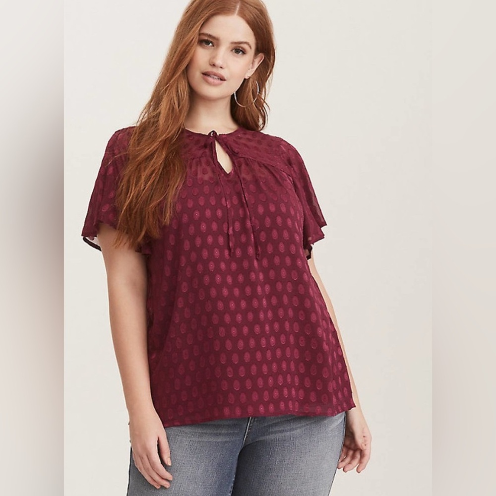 Torrid Burgundy Clip Dot Top
